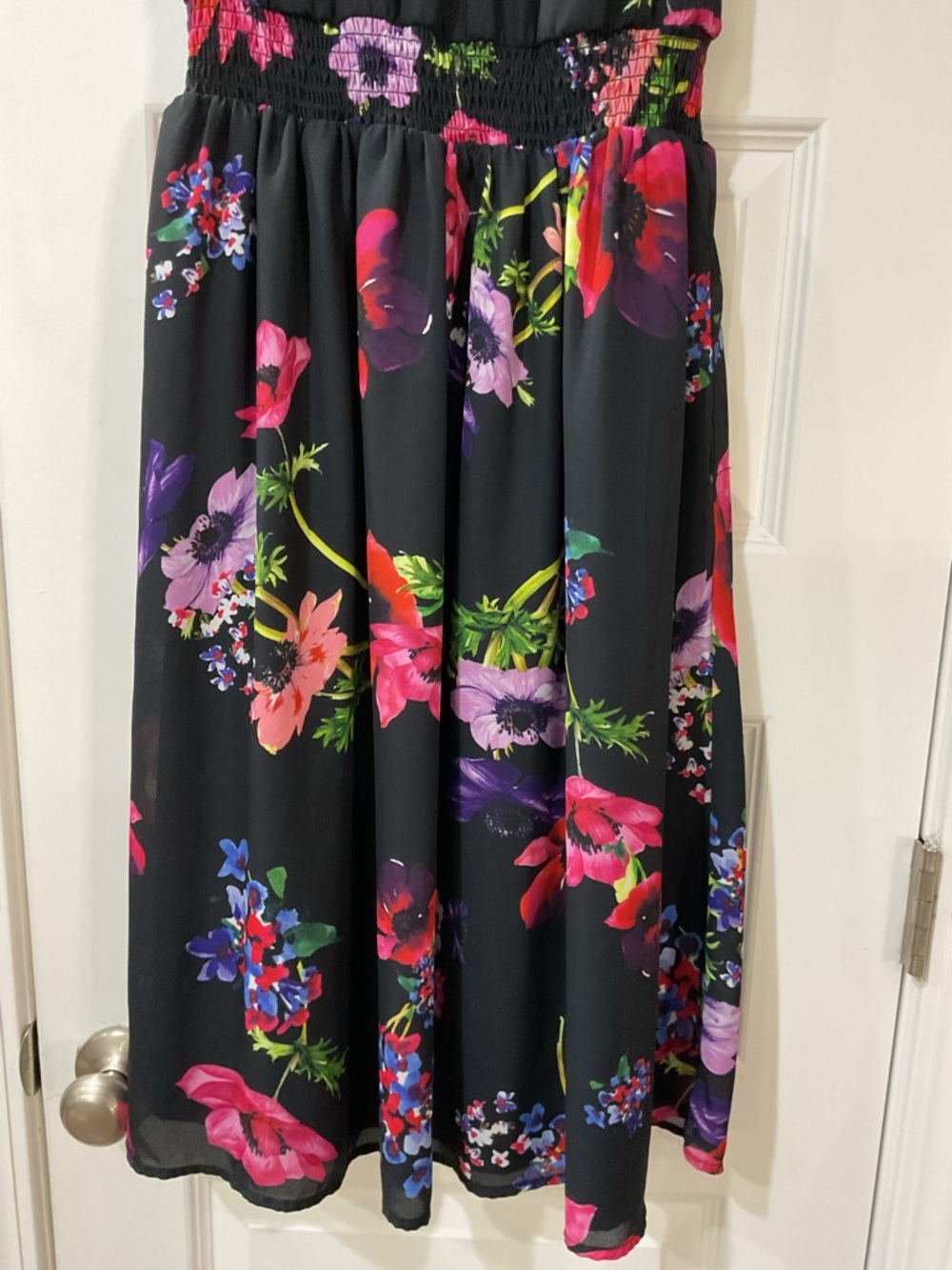 ModCloth Floral Fit & Flare Midi Dress Black Sleeveless Pockets Medium - Picture 7 of 9